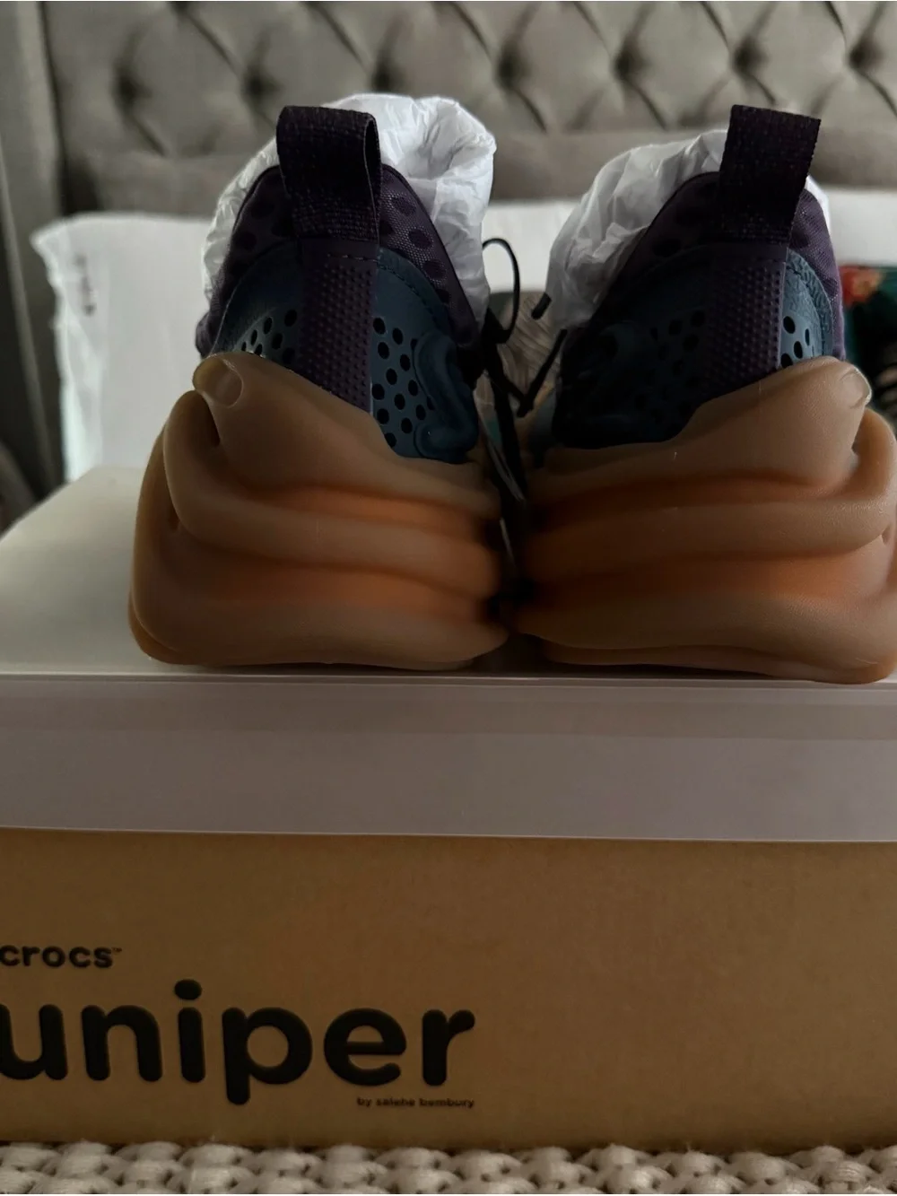 Crocs Juniper Men's Athletic Sneakers in Navy with Orange Sole